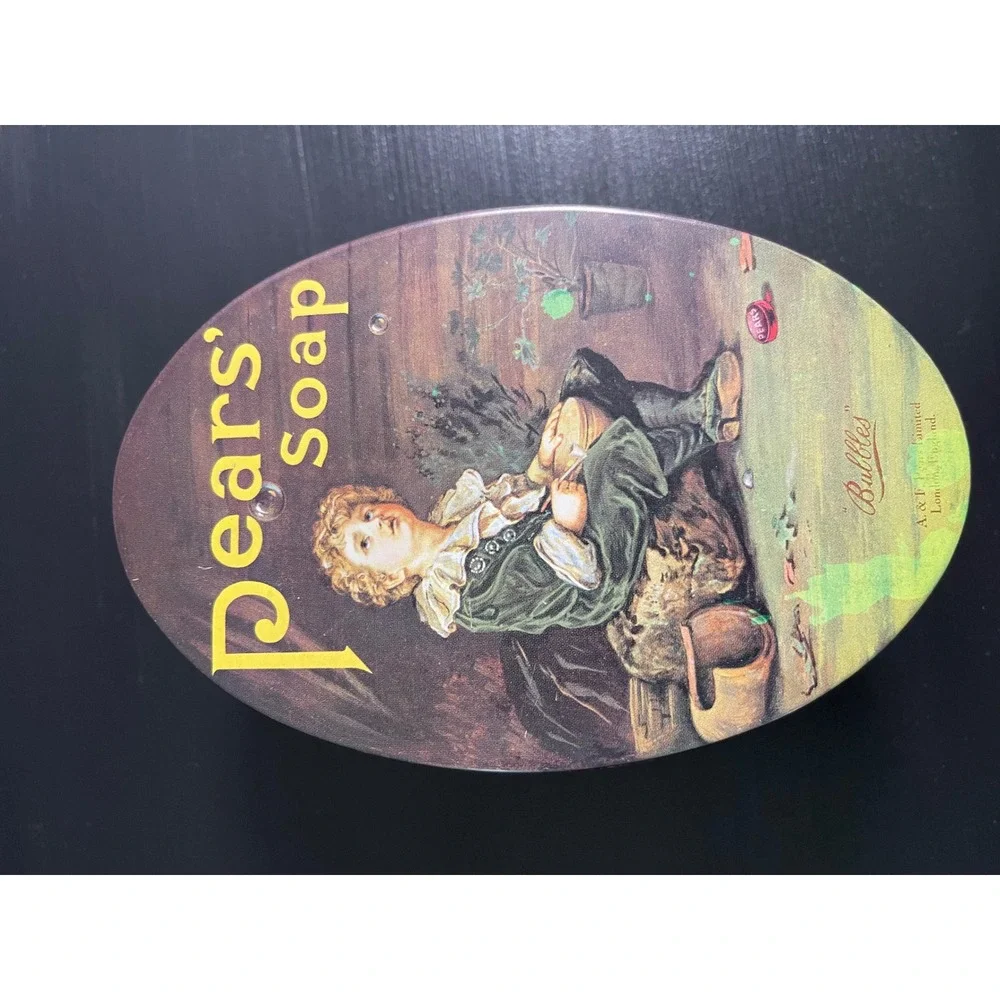 Vintage Pears Soap Oval Tin Bubbles Art Lillie Langtry Quote Collectible Storage